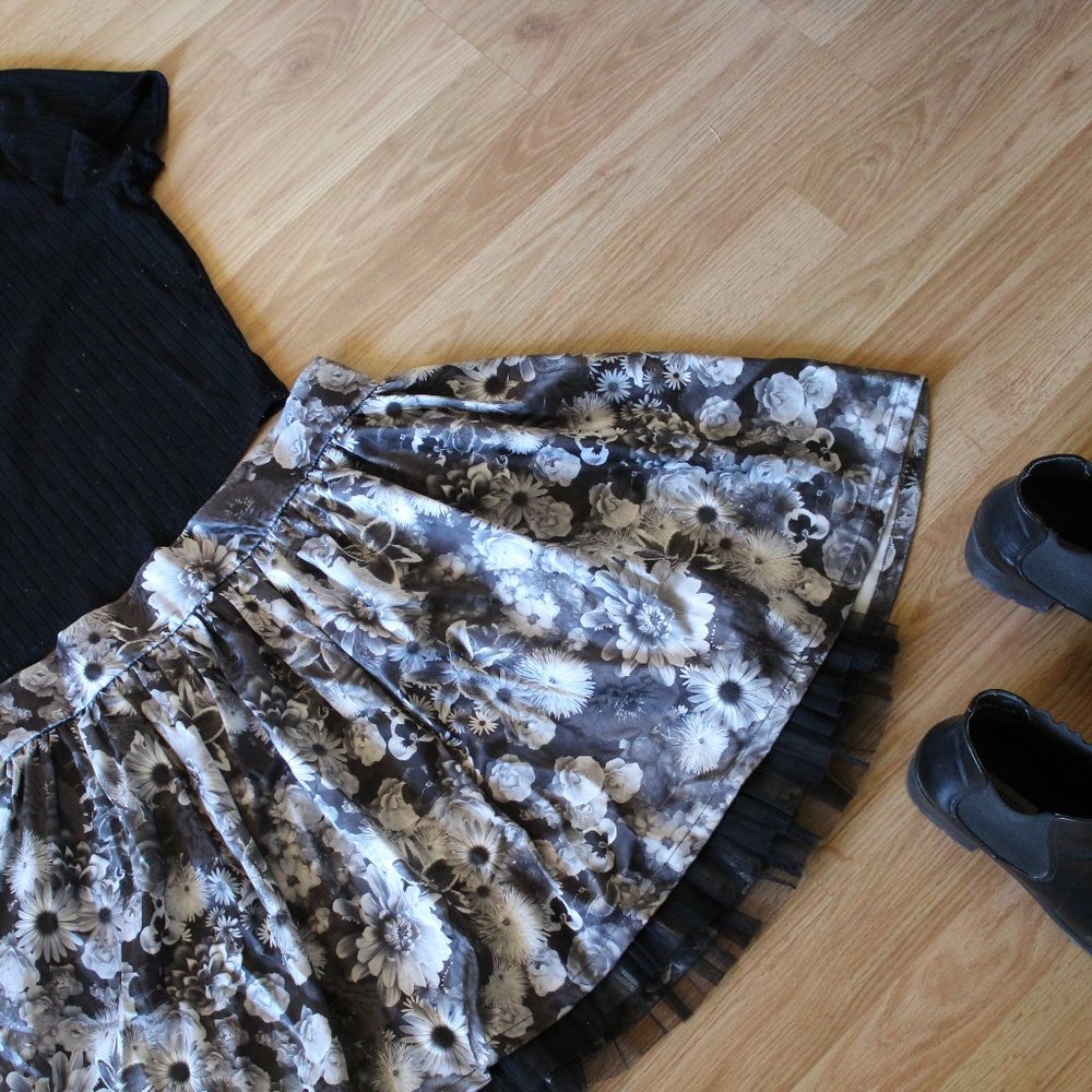 Black and White Floral Circle Skirt by Olsenboye